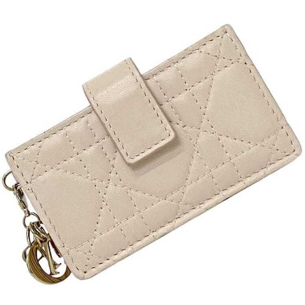 Christian Dior Card Case Wallet Cannage Leather Ma Charm Holder Snap Beige